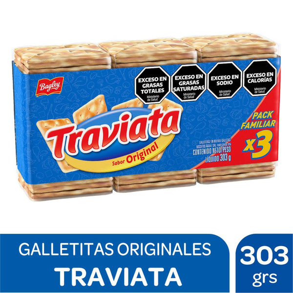 Galletitas de Agua Traviata Original, 303 g (Tripack) [Crackers]