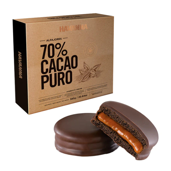 Alfajor Havanna 70% cacao con dulce de leche, 585 g (Caja x 9) [Sandwich Cookies]